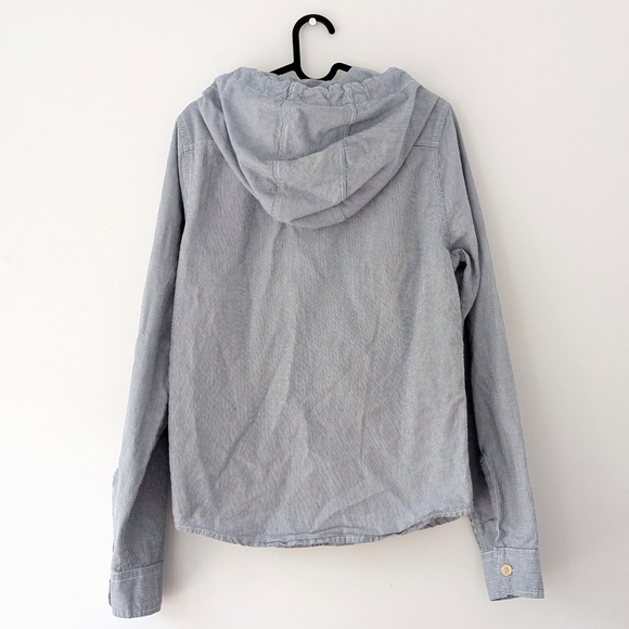 Hollister Men's Blue And White Stripes Hooded Shacket ~ Size Small - Picture 7 of 10